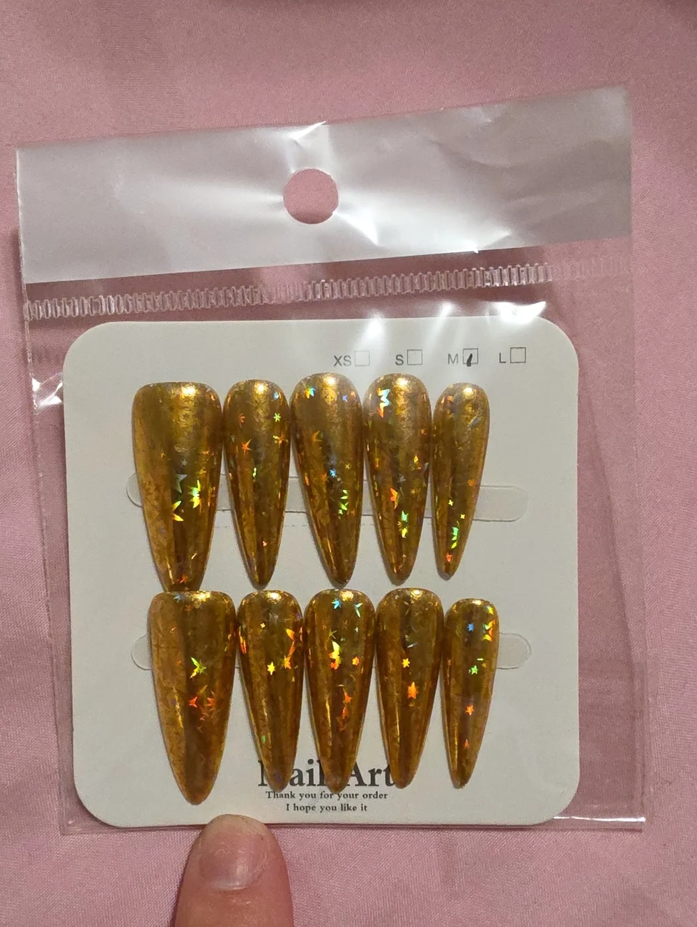 Gold Holographic Star Stiletto Press-On Nails – 10 Pack